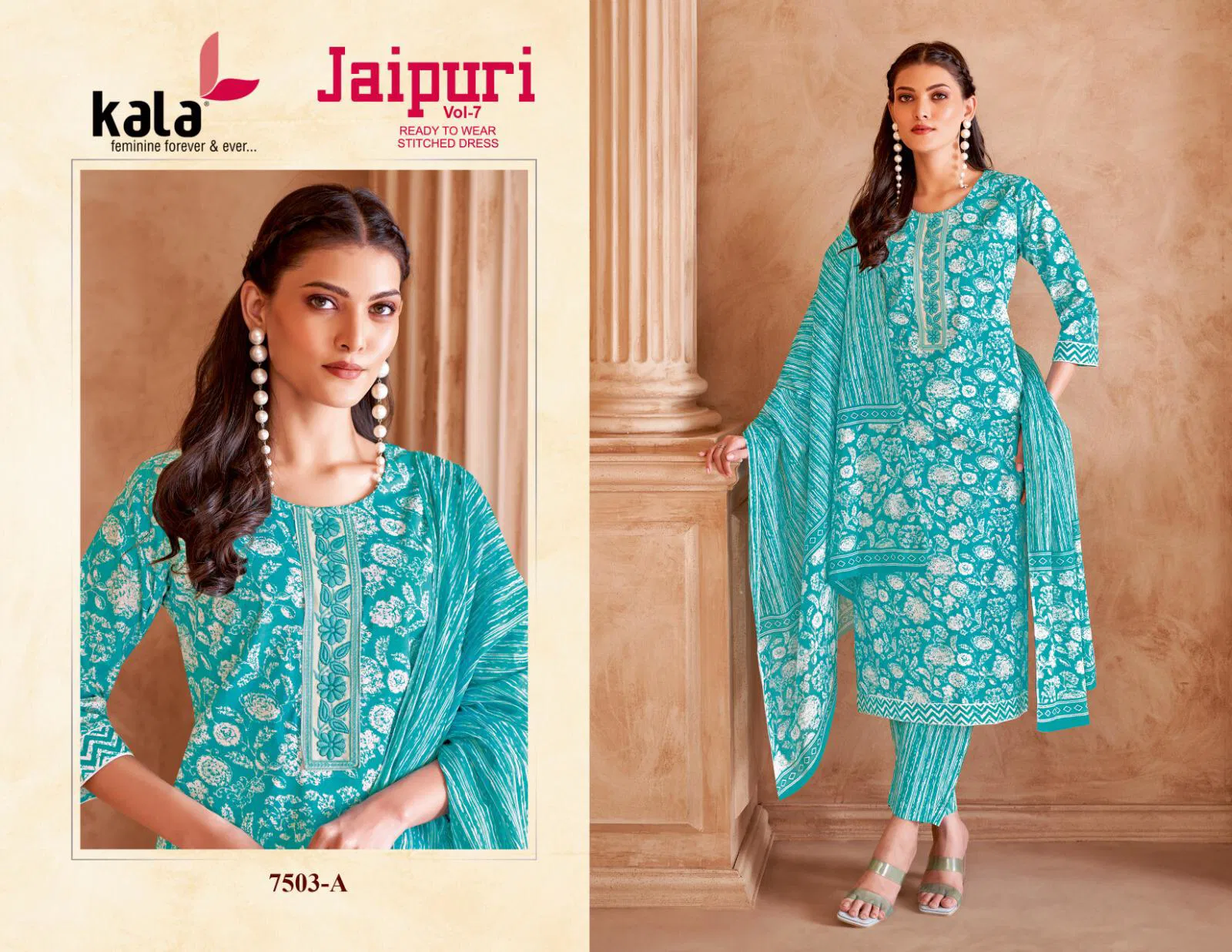 Jaipuri Vol 7 By Kala Printed Cotton Embroidery Dress Material Orders In India